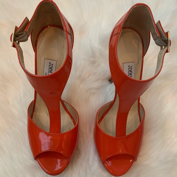 Jimmy Choo tangerine t-strap heel size 7.5/37.5 - Picture 2 of 7